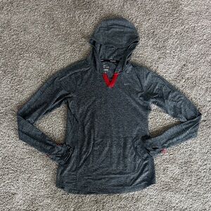 Nike Women's Charcoal Hooded Top with Red Accents